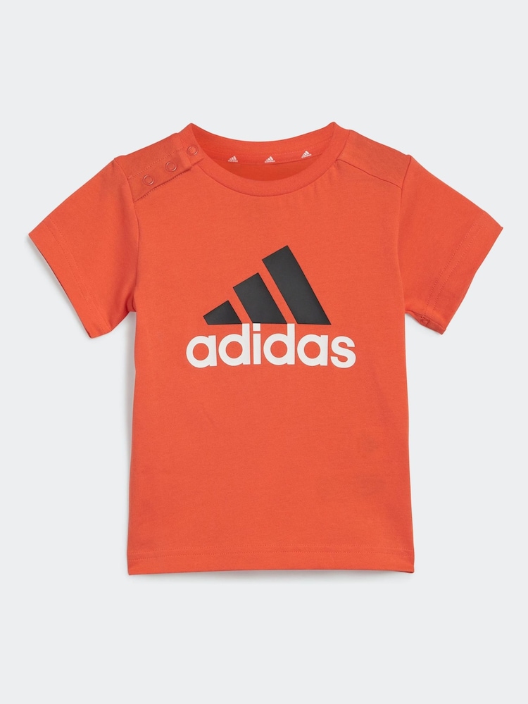 adidas Red/Black Sportswear Essentials Organic Cotton T-Shirt And Shorts Set - Image 2 of 6