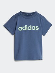 adidas Blue/Grey Sportswear Essentials Lineage Organic Cotton T-Shirt And Shorts Set - Image 2 of 7