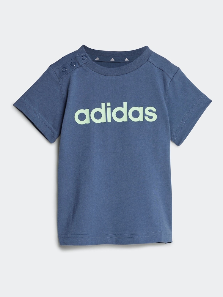 adidas Blue/Grey Sportswear Essentials Lineage Organic Cotton T-Shirt And Shorts Set - Image 2 of 7