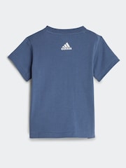 adidas Blue/Grey Sportswear Essentials Lineage Organic Cotton T-Shirt And Shorts Set - Image 4 of 7
