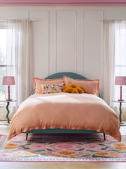 Peach Pink 100% Cotton Relaxed Duvet Cover and Pillowcase Set - Image 1 of 4