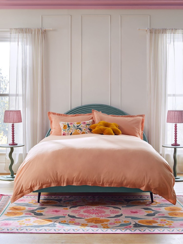 Peach Pink 100% Cotton Relaxed Duvet Cover and Pillowcase Set - Image 1 of 4