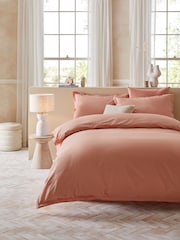 Peach Pink 100% Cotton Relaxed Duvet Cover and Pillowcase Set - Image 2 of 4