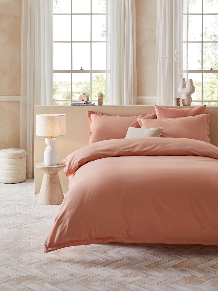 Peach Pink 100% Cotton Relaxed Duvet Cover and Pillowcase Set - Image 2 of 4