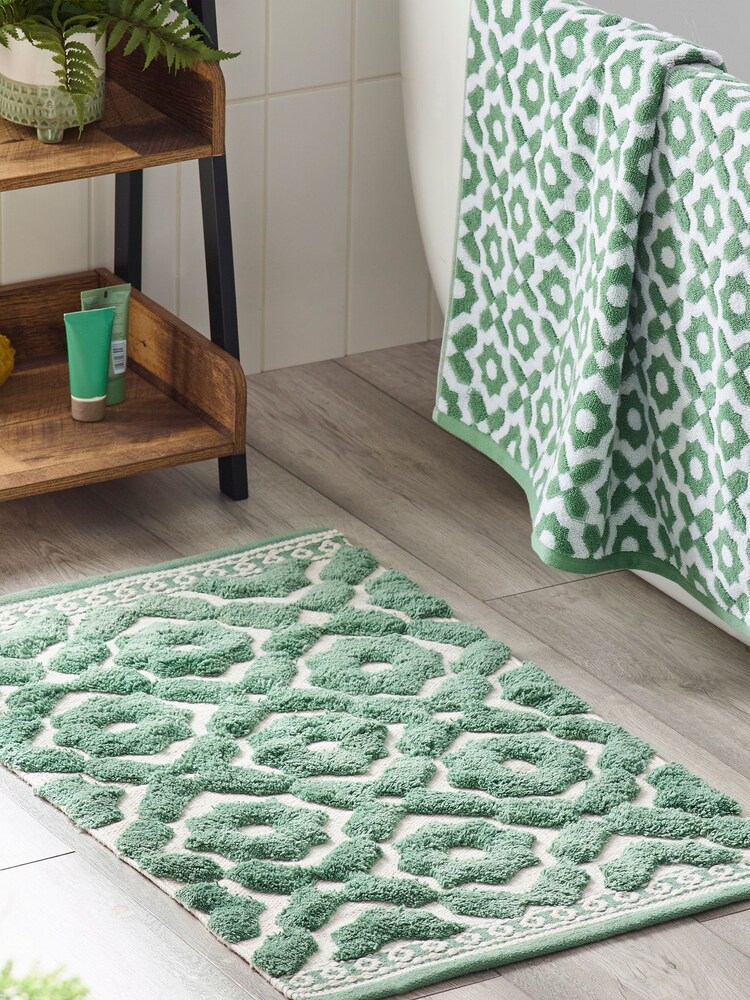 Green Geo Tile Bath Mat - Image 1 of 5