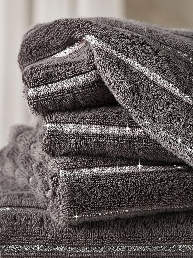 Charcoal Grey Sparkle Rib Towel - Image 3 of 4