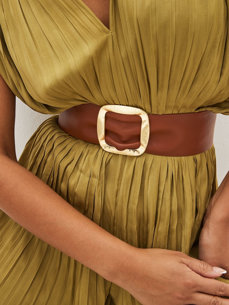 Tan/Gold Wide Leather Belt - Image 2 of 4 Tan/Gold Wide Leather Belt - Image 2 of 4