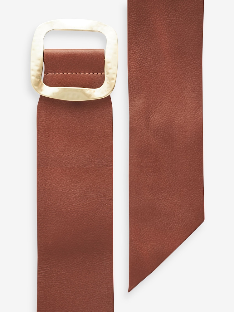Tan/Gold Wide Leather Belt - Image 4 of 4 Tan/Gold Wide Leather Belt - Image 4 of 4