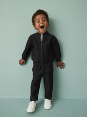 črna - Jersey Bomber jakna; suknjič In lahke hlače za prosti čas 2 Pieces Set (3mths-7yrs) - Slika 1 iz 7