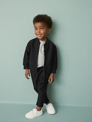 črna - Jersey Bomber jakna; suknjič In lahke hlače za prosti čas 2 Pieces Set (3mths-7yrs) - Slika 2 iz 7