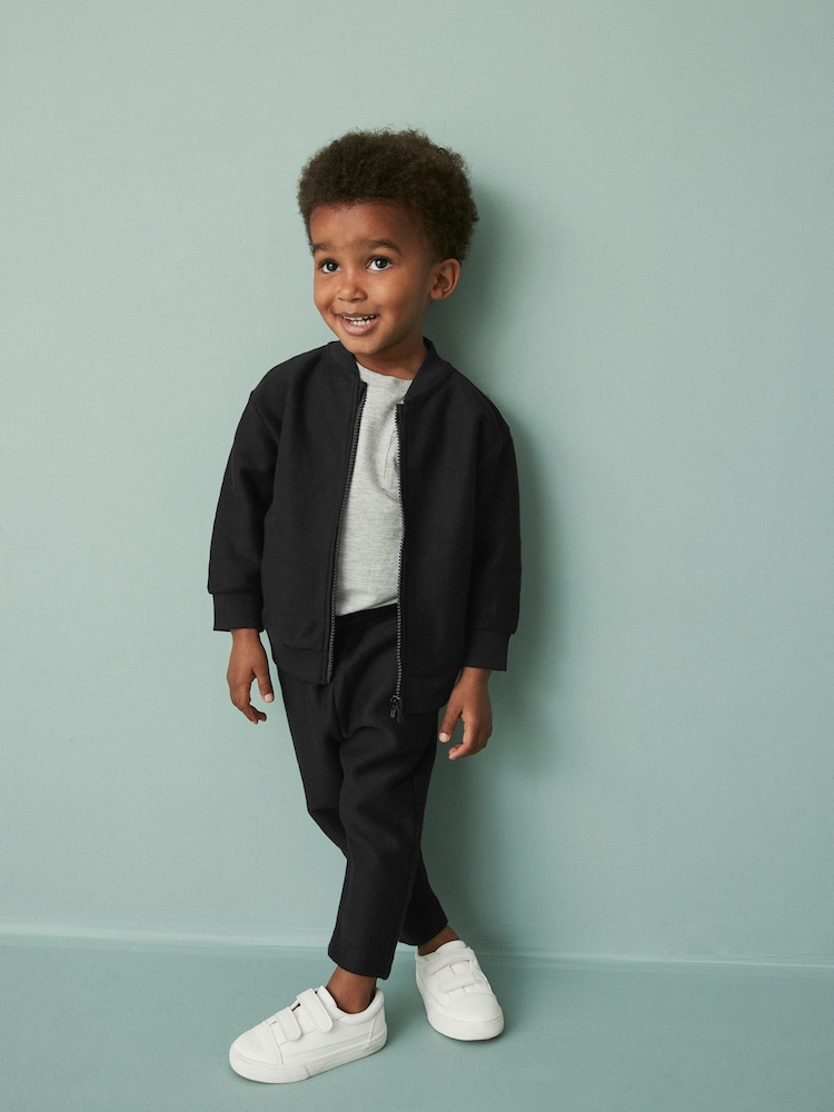 črna - Jersey Bomber jakna; suknjič In lahke hlače za prosti čas 2 Pieces Set (3mths-7yrs) - Slika 2 iz 7