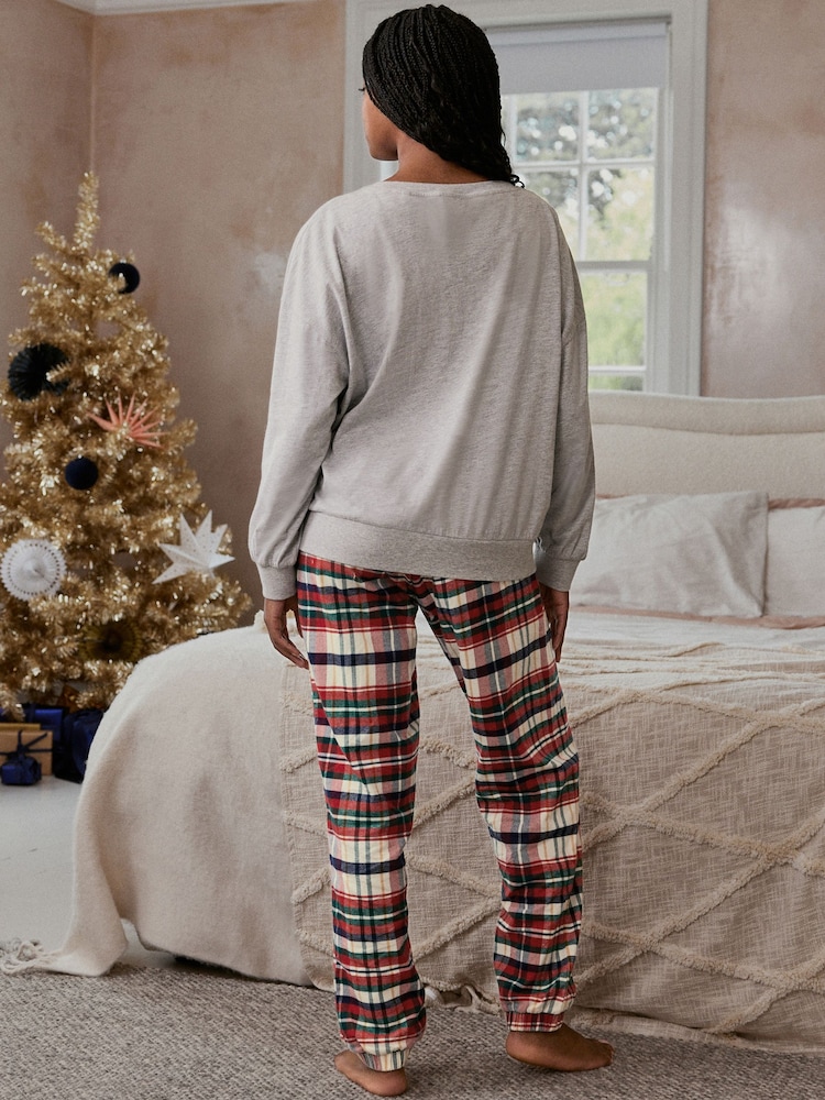 Grey/Red Hamish Matching Family Womens Cosy Cotton Pyjamas - Image 2 of 9
