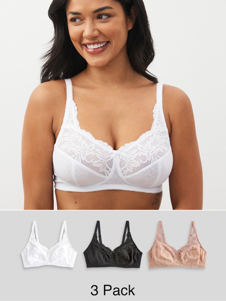 Black/White/Praline Nude Total Support Full Cup Lace Ultimate Comfort Bras B-H 3 Pack - Image 1 of 9