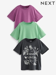 Charcoal/Purple/Green Washed Graphic 3 Pack Oversized T-Shirts (3-16yrs) - Image 1 of 1