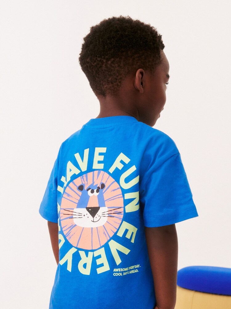 Cobalt Blue Back Print Short Sleeve T-Shirt (3mths-7yrs) - Image 1 of 6 Cobalt Blue Back Print Short Sleeve T-Shirt (3mths-7yrs) - Image 1 of 6