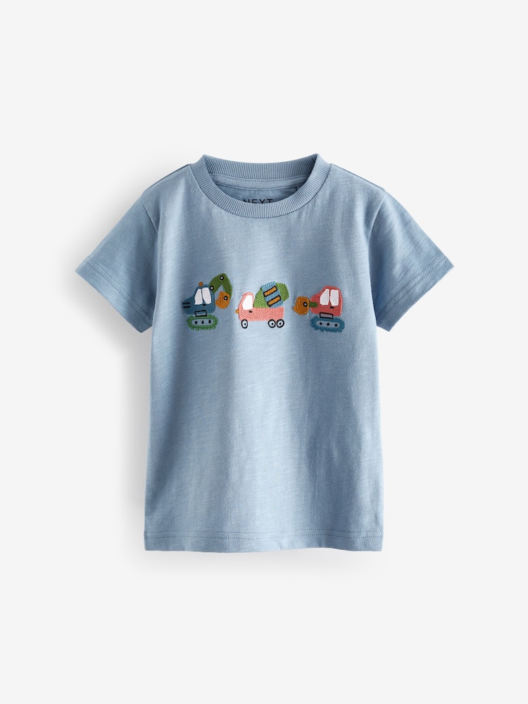 Blue/Green Appliqué Transport 100% Cotton Short Sleeve T-Shirt (3mths-7yrs) - Image 1 of 3