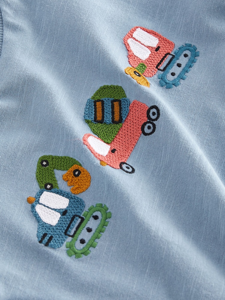 Blue/Green Appliqué Transport 100% Cotton Short Sleeve T-Shirt (3mths-7yrs) - Image 3 of 3