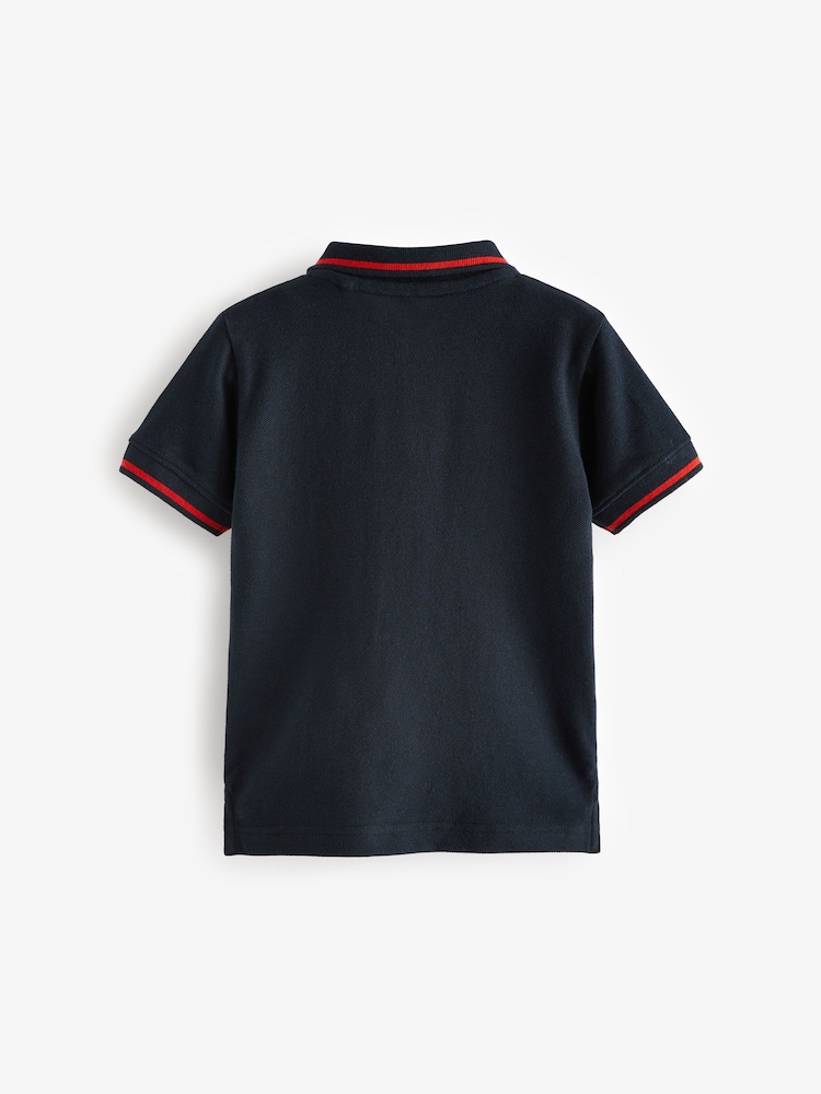 Navy Blue All Over 100% Cotton Embroidered Short Sleeve Polo Shirt (3mths-7yrs) - Image 2 of 3