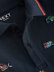 Navy Blue All Over 100% Cotton Embroidered Short Sleeve Polo Shirt (3mths-7yrs) - Image 3 of 3