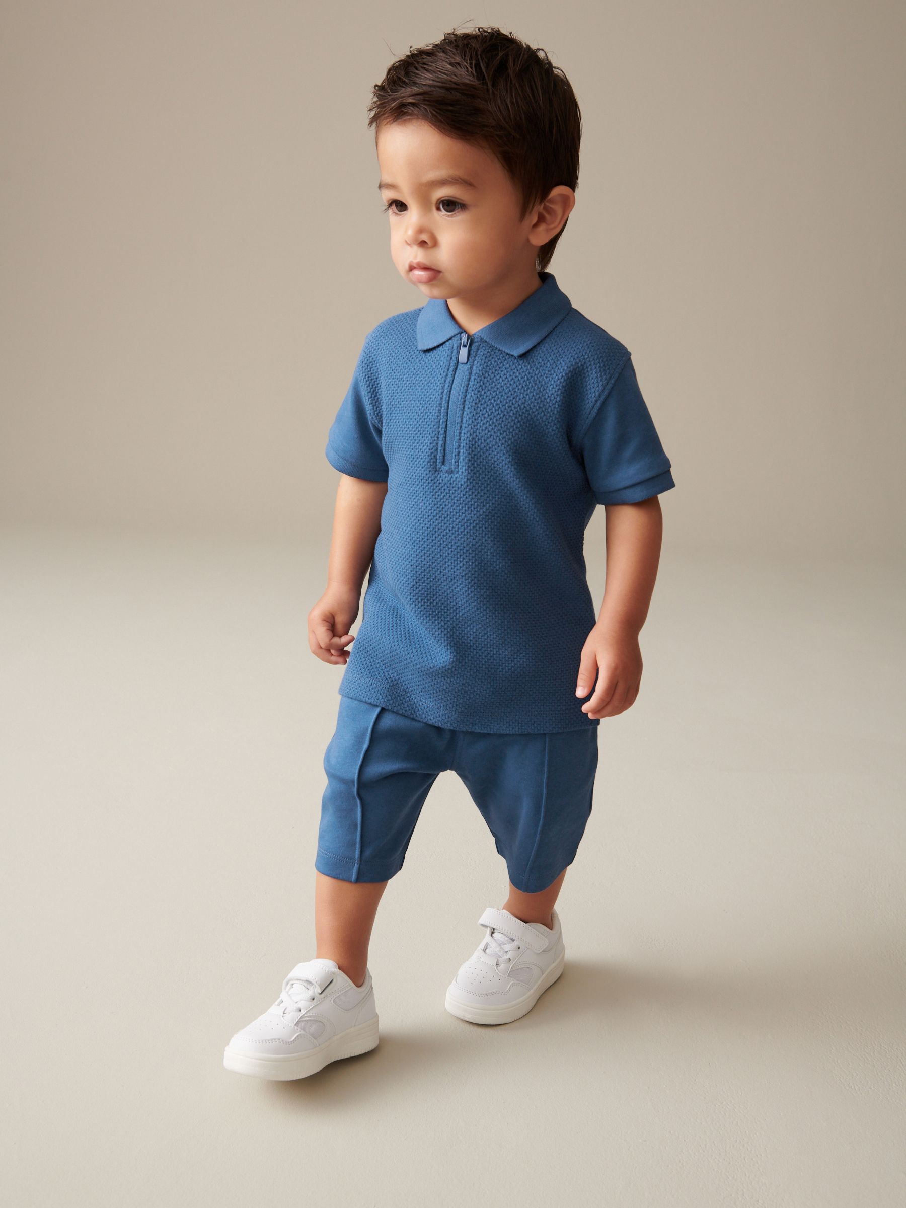 Buy Blue Quarter Zip Polo 100% Cotton Shirt and Shorts Set (3mths-7yrs)  from Next Luxembourg