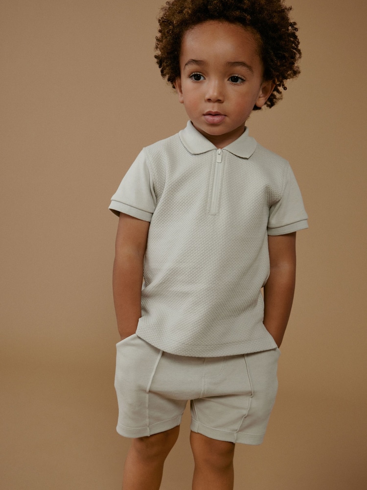 Grey Quarter Zip Polo 100% Cotton Shirt and Shorts Set (3mths-7yrs) - Image 1 of 7