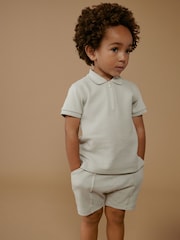 Grey Quarter Zip Polo 100% Cotton Shirt and Shorts Set (3mths-7yrs) - Image 2 of 7
