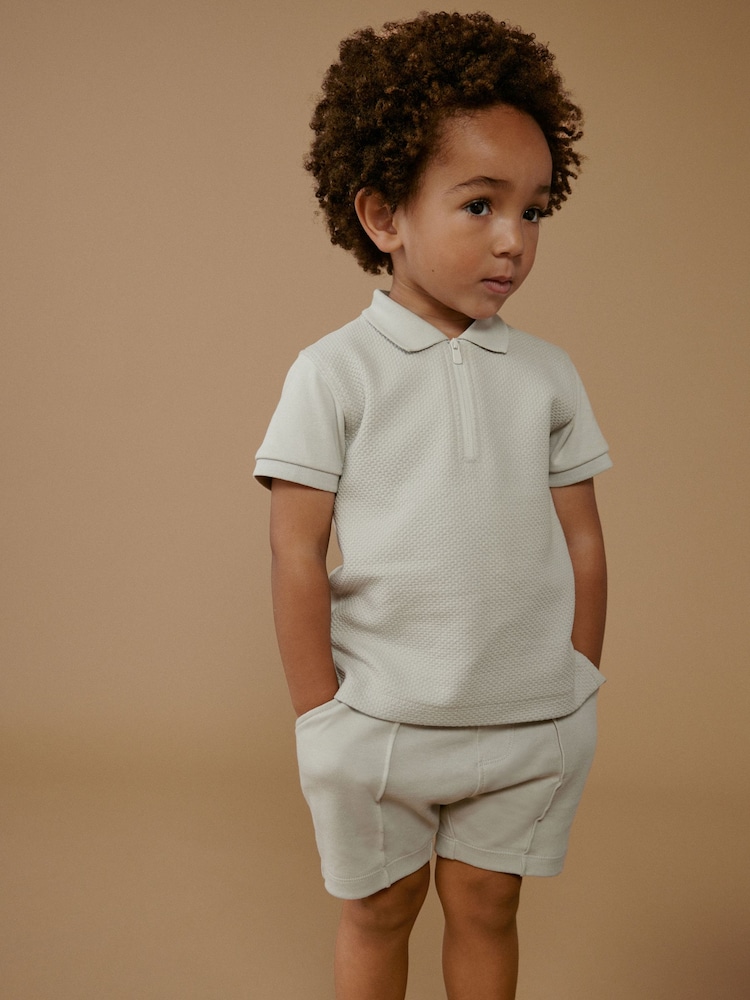 Grey Quarter Zip Polo 100% Cotton Shirt and Shorts Set (3mths-7yrs) - Image 2 of 7