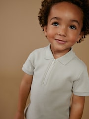 Grey Quarter Zip Polo 100% Cotton Shirt and Shorts Set (3mths-7yrs) - Image 4 of 7