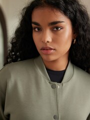Khaki Green Bomber Jacket - Image 5 of 8