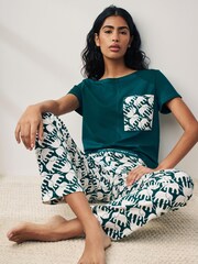 Teal Elephant 100% Cotton Short Sleeve Pyjamas - Image 1 of 8