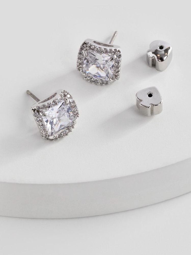 Kate Spade New York Silver Sparkle Princess Cut Large Studs - Image 1 of 2