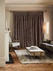 Mink Brown Next Collection Luxe Plush Chenille Pencil Pleat Lined Curtains - Image 2 of 5