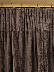 Mink Brown Next Collection Luxe Plush Chenille Pencil Pleat Lined Curtains - Image 3 of 5
