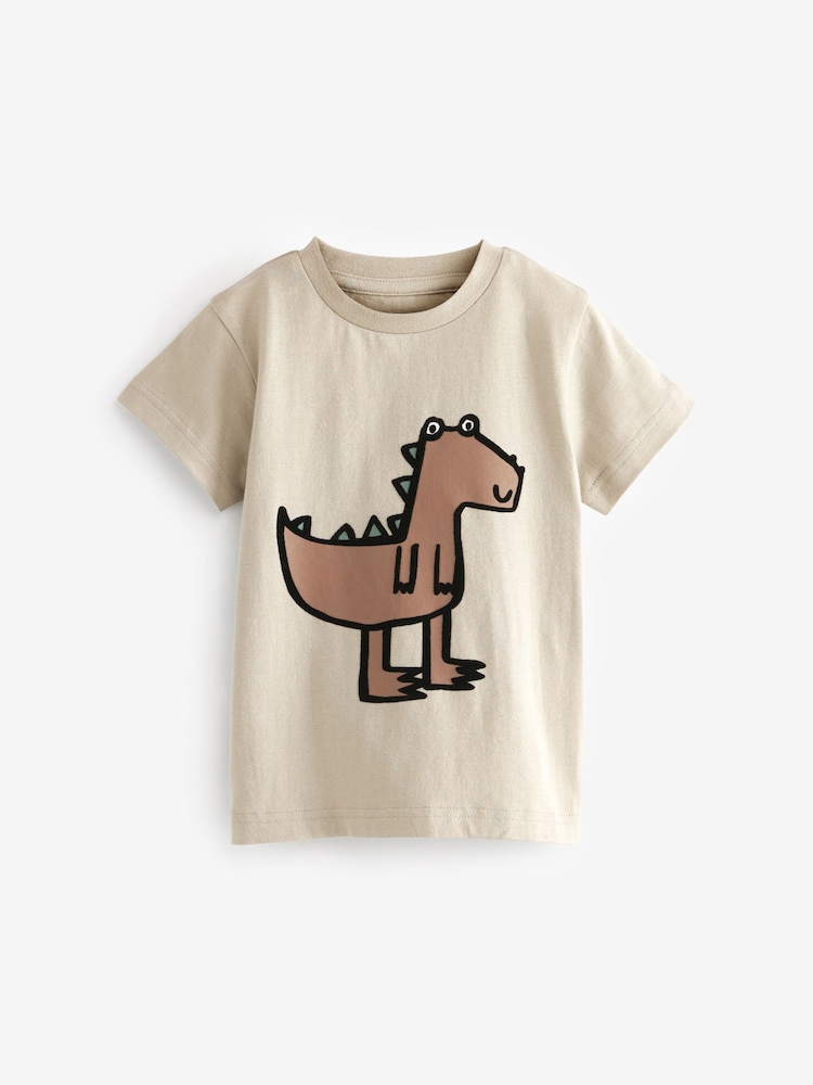 Neutral Dinosaur 100% Cotton Short Sleeve Character T-Shirt (3mths-7yrs) - Image 1 of 3 Neutral Dinosaur 100% Cotton Short Sleeve Character T-Shirt (3mths-7yrs) - Image 1 of 3