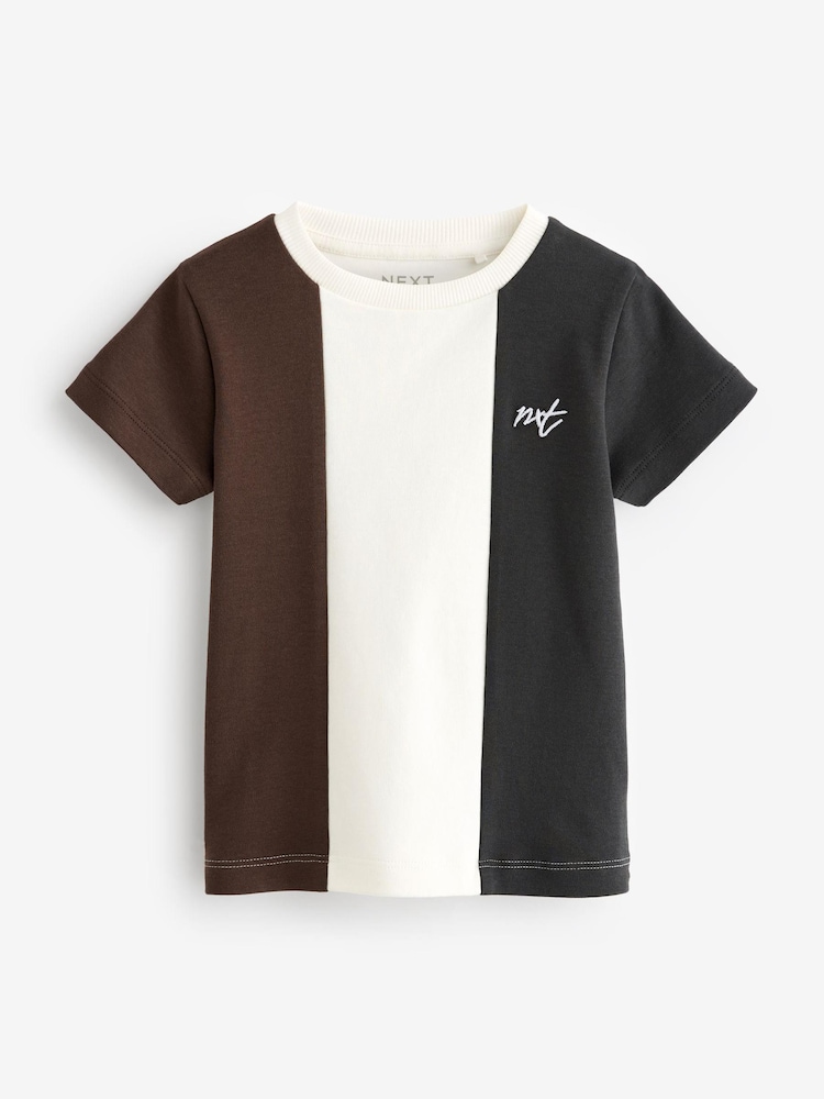 Grey/Brown Short Sleeve Colourblock T-Shirt (3mths-7yrs) - Image 1 of 1
