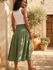 Roman Green Shirred Lace Midi Skirt - Image 2 of 4