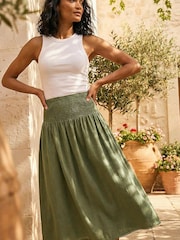 Roman Green Shirred Lace Midi Skirt - Image 3 of 4