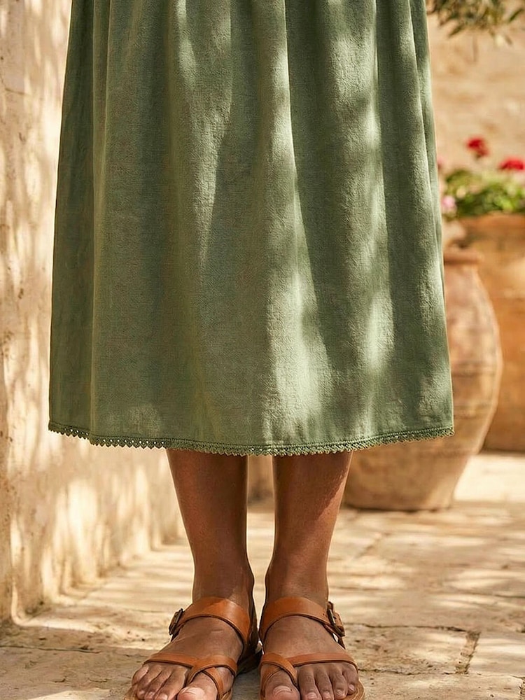 Roman Green Shirred Lace Midi Skirt - Image 4 of 4