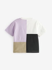 Black/Lilac Purple Short Sleeve Colourblock T-Shirt (3mths-7yrs) - Image 2 of 3