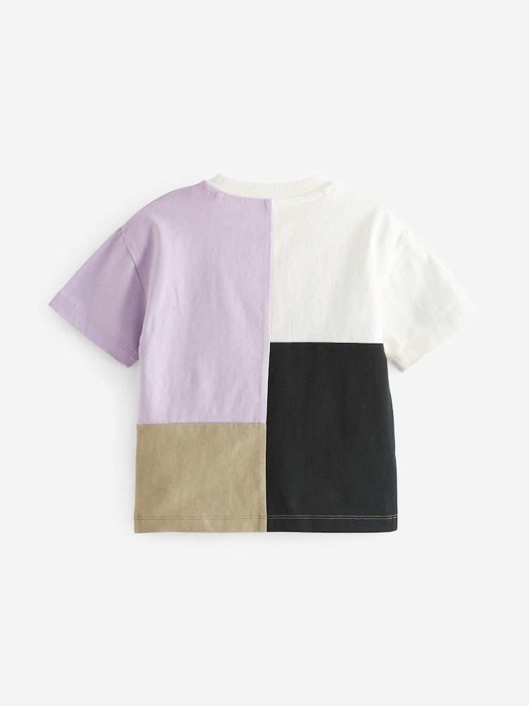 Black/Lilac Purple Short Sleeve Colourblock T-Shirt (3mths-7yrs) - Image 2 of 3