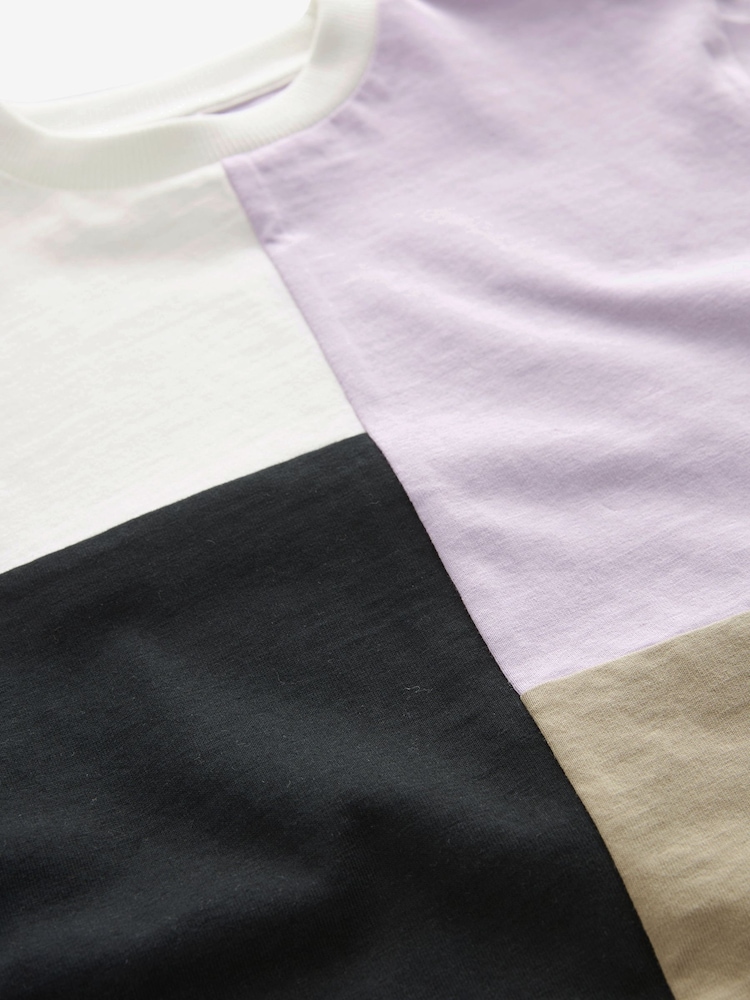 Black/Lilac Purple Short Sleeve Colourblock T-Shirt (3mths-7yrs) - Image 3 of 3