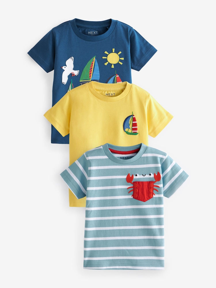 Yellow/Blue 100% Cotton Short Sleeve Character T-Shirts 3 Pack (3mths-7yrs) - Image 1 of 6