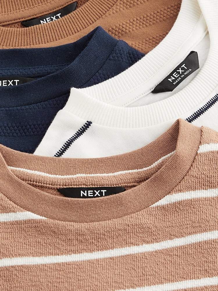 Blue/Tan Textured Short Sleeve T-Shirt 4 Pack (3mths-7yrs) - Image 10 of 10