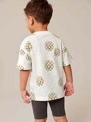 Ecru White/Brown 100% Cotton T-Shirt And Cycling Shorts Set (3mths-7yrs) - Image 2 of 6