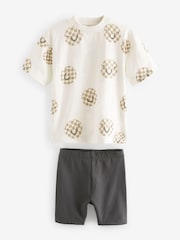 Ecru White/Brown 100% Cotton T-Shirt And Cycling Shorts Set (3mths-7yrs) - Image 4 of 6