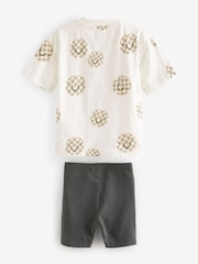 Ecru White/Brown 100% Cotton T-Shirt And Cycling Shorts Set (3mths-7yrs) - Image 5 of 6