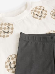 Ecru White/Brown 100% Cotton T-Shirt And Cycling Shorts Set (3mths-7yrs) - Image 6 of 6