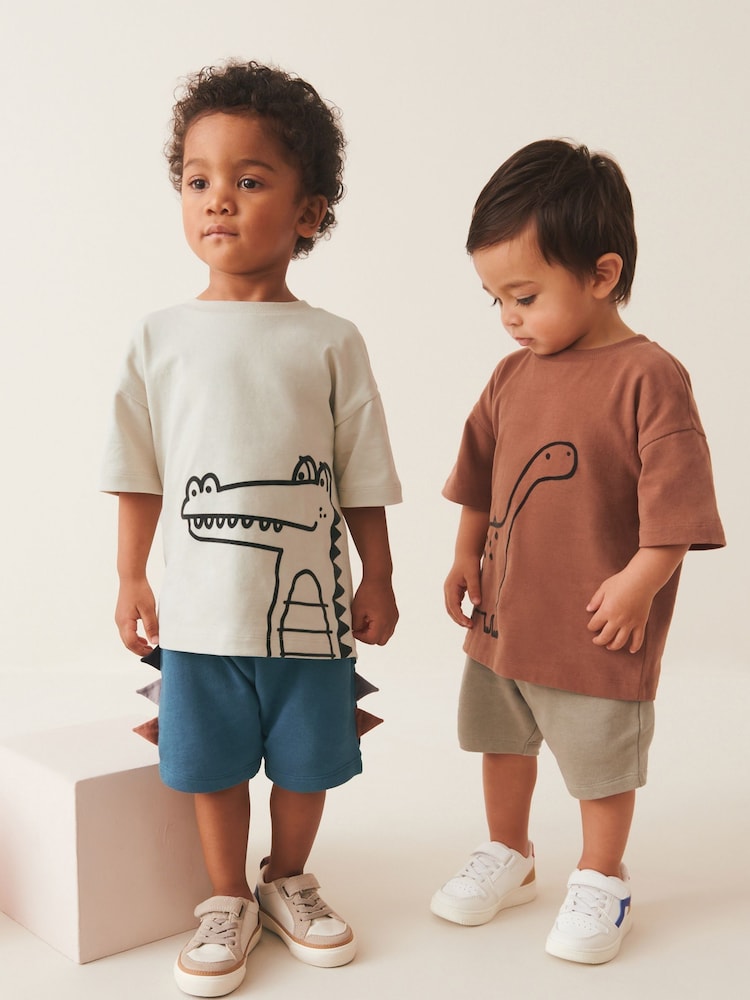 Rust Brown/Ecru Cream 100% Cotton 2 pack T-shirt and Shorts Set (3mths-7yrs) - Image 1 of 9 Rust Brown/Ecru Cream 100% Cotton 2 pack T-shirt and Shorts Set (3mths-7yrs) - Image 1 of 9