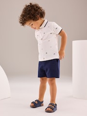 White 100% Cotton All Over Printed Polo Shirt And Shorts Set (3mths-7yrs) - Image 1 of 11