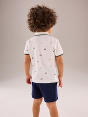 White 100% Cotton All Over Printed Polo Shirt And Shorts Set (3mths-7yrs) - Image 3 of 11